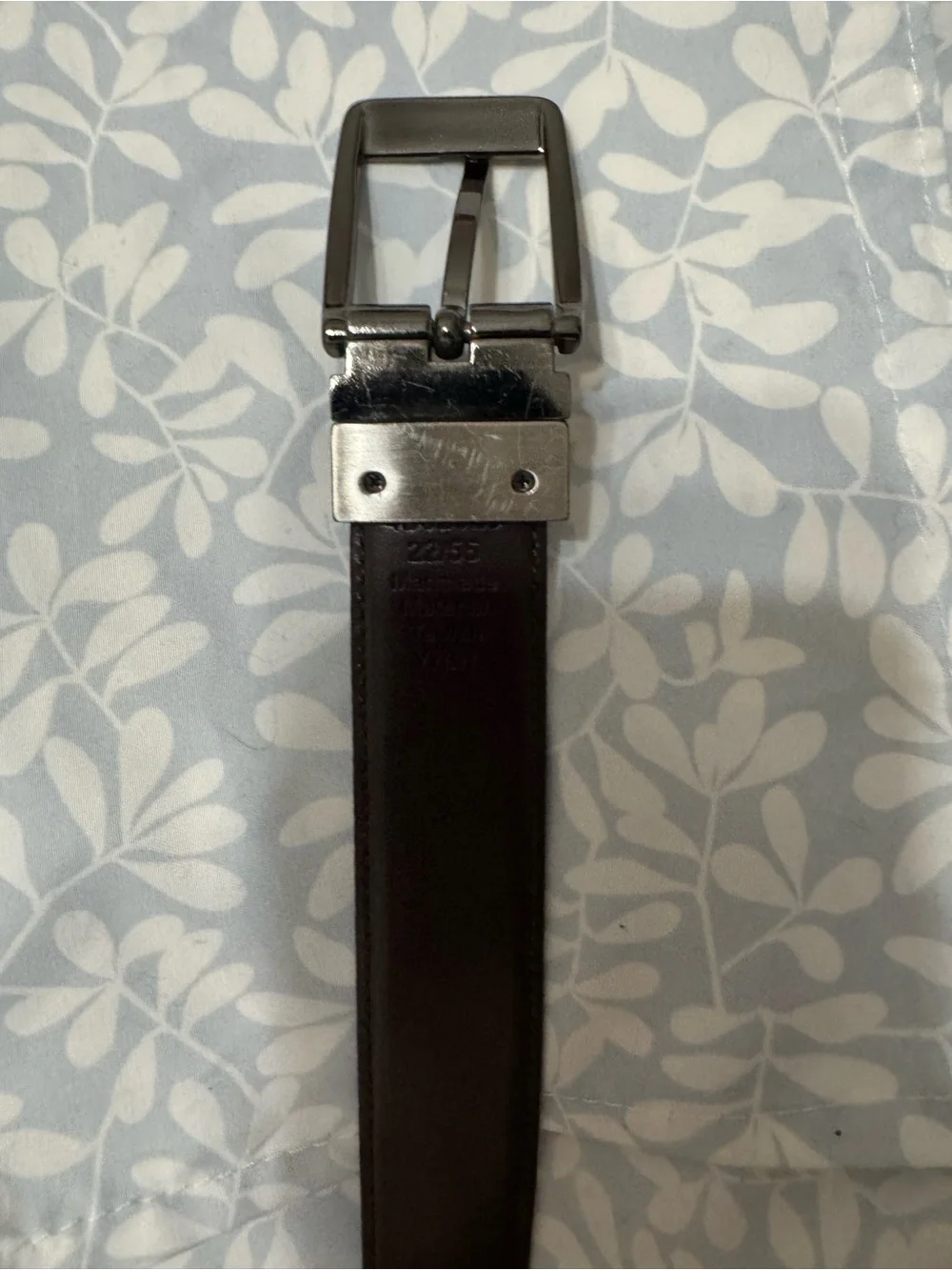 Perry Ellis Black Leather Dress Belt with Silver Buckle